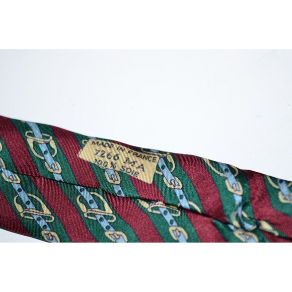 Vintage Hermes Green red Equestrian Horse bit Tie 100% Silk Made in France - Picture 4 of 7